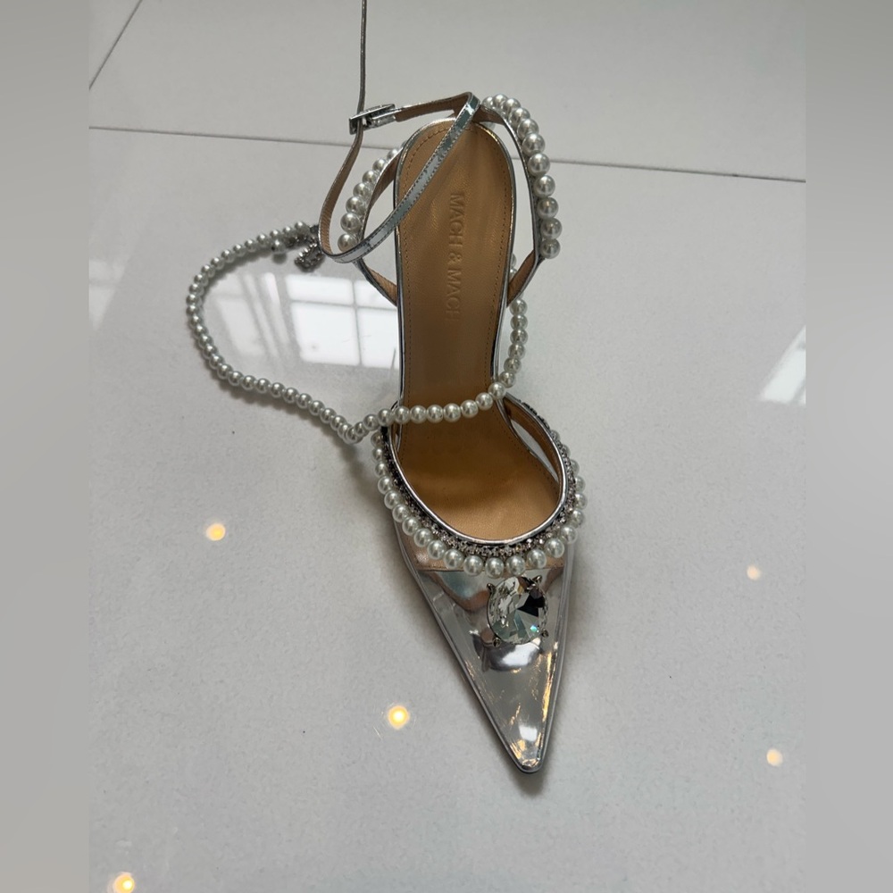 MACH & MACH Silver Heels with Pearl Accents